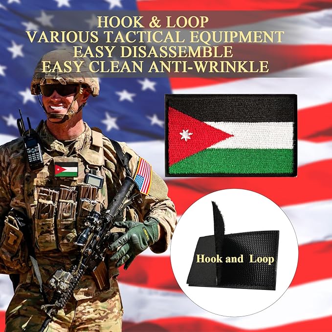 EmWoot 2PCS Jordan Flag Patch Embroidered Morale Patch Military Tactical Patches Hook and Loop