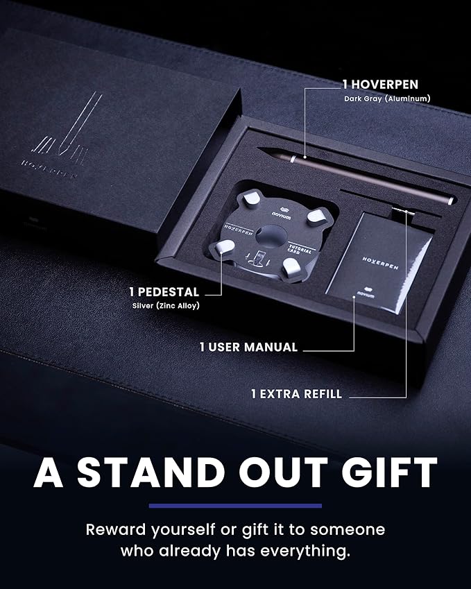 novium Hoverpen - Luxury Pen for Men & Women, Vertically Standing Executive Ballpoint Pen with Top Grade Free-Flowing Ink Refill, Metal Made, Unique Gifts, Luxury Pen for Men, Mens Gifts Ideas