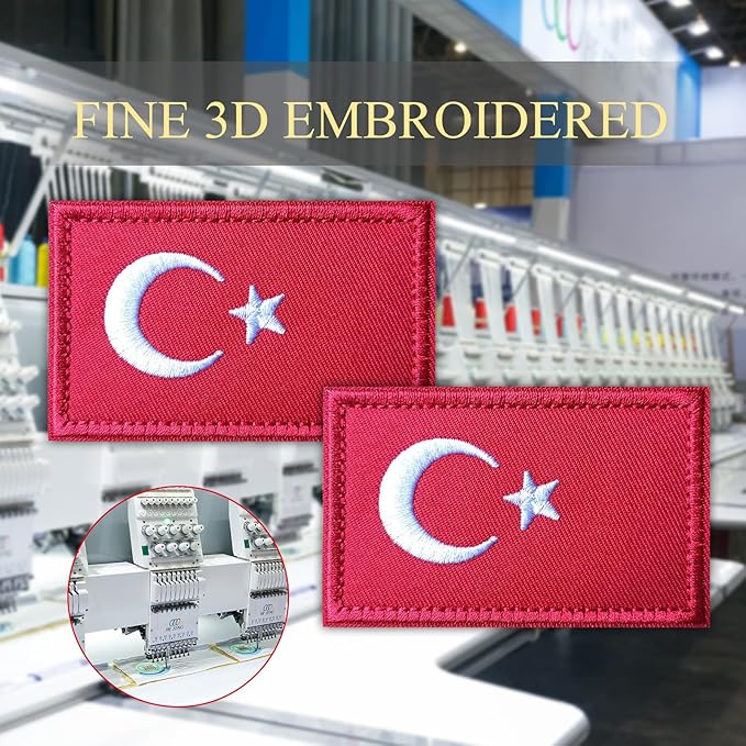 EmWoot 2PCS Turkey Türkiye Flag Patch Embroidered Morale Patch Military Tactical Patches Hook and Loop