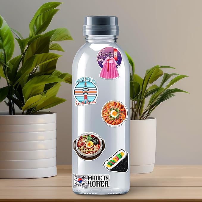 MONIZY Korea Travel Stickers 50 Pieces Vinyl Waterproof Decal for Laptop Water Bottle Phone Car Window Bike Motorcycle Stakeboard Scrapbook Korean Sticker Gifts