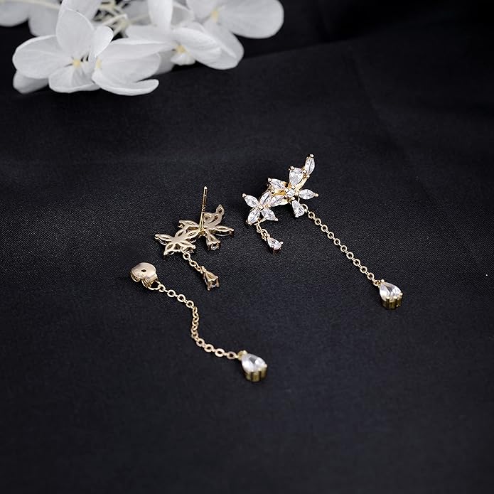 SLUYNZ 925 Sterling Silver CZ Flowers Wrap Dangle Chain Earrings - Elegant Bridal Wedding Engagement Drop Earrings