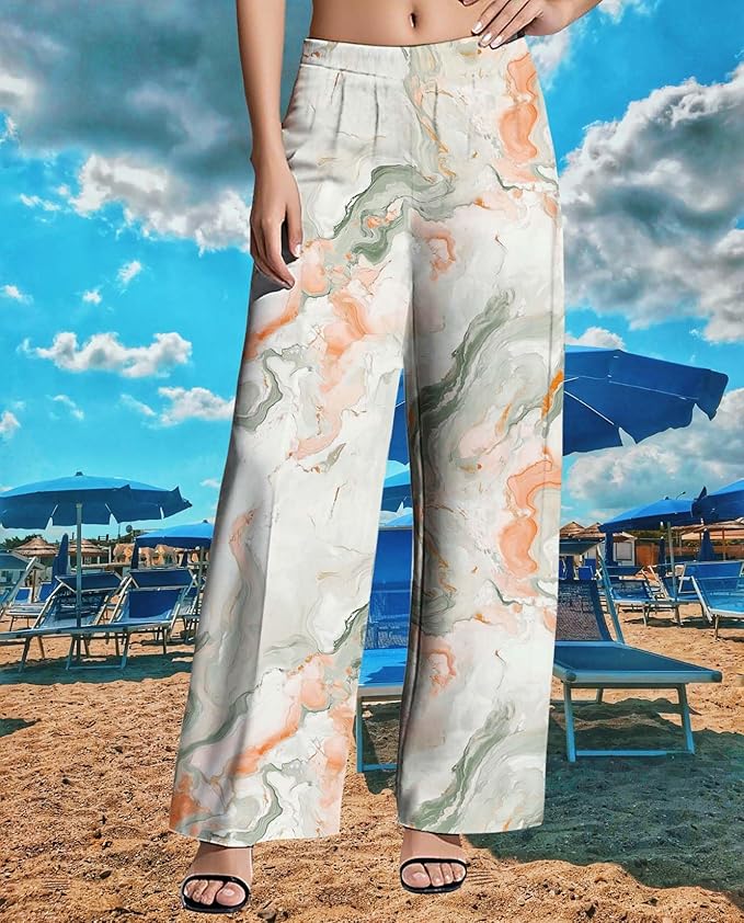 Womens Boho Pants Casual Oversize High Waisted Wide Leg Trousers Pattern Printed Ourdoors Pant for 2025 Summer