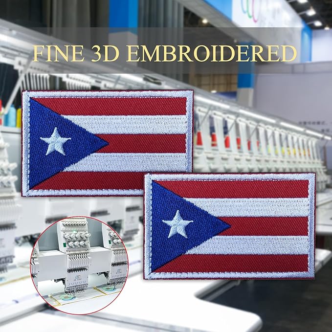 EmWoot 2PCS Puerto Rico Flag Patch Embroidered Morale Patch Military Tactical Patches Hook and Loop(Red)