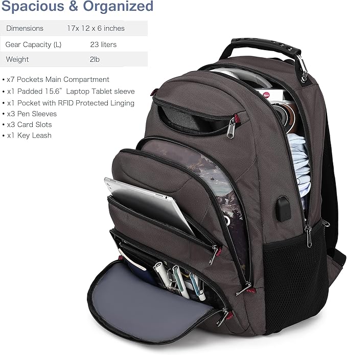 Boavan Laptop Backpack for men, 15.6 inch Laptop Bag with USB Port, Waterproof Travel Work Backpack Purse, Anti-Theft Teacher Nurse Doctor Casual Bookbags Office Business backpack,Coffee