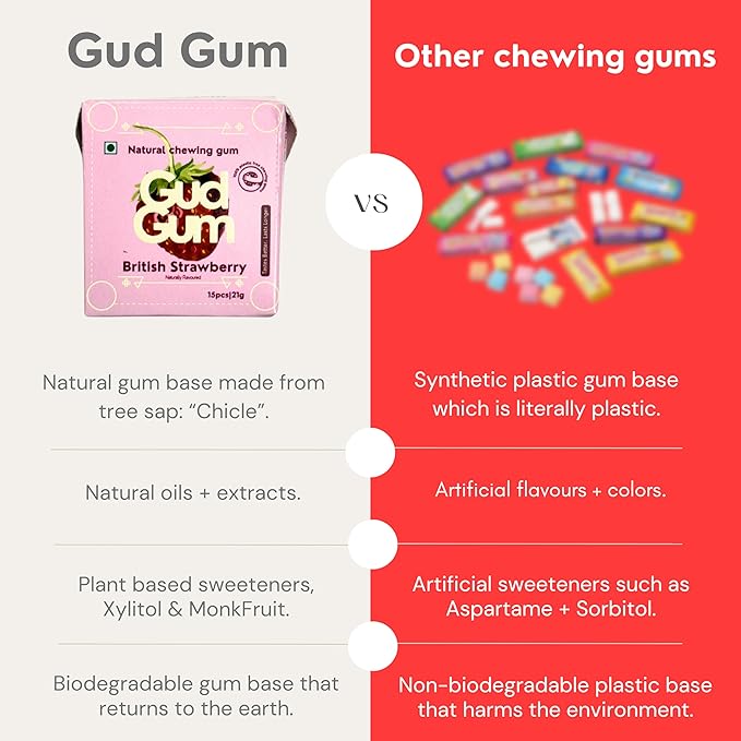 GUDGUM Natural & Sugar-Free Chewing Gum – Plastic-Free, Biodegradable, Vegan (Pack of 4, Assorted)