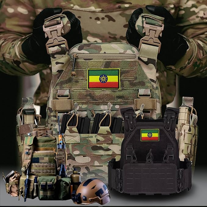 EmWoot 2PCS Ethiopia Flag Patch Embroidered Morale Patch Military Tactical Patches Hook and Loop