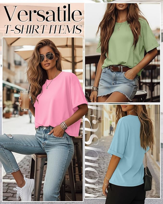 Riyiper 3 Pack Women's Oversized T-Shirt Half Sleeve Summer Tees Casual Loose Fit Crew Neck Basic Tops