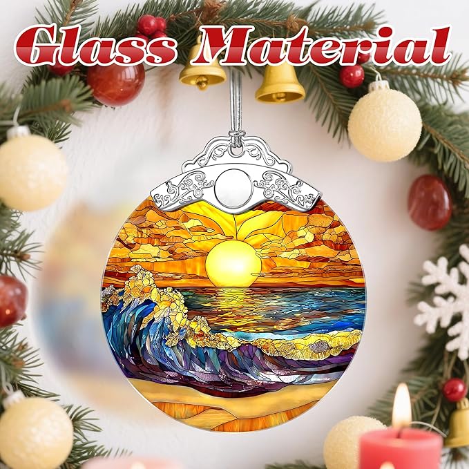 Stained Glass Ornament, Christmas Ornaments, Christmas Decorations for Tree, Holiday Ornament, Gifts for Nature Lovers, Holiday Party Gifts, Gift Ideas & Xmas Gift - Waves on The Beach