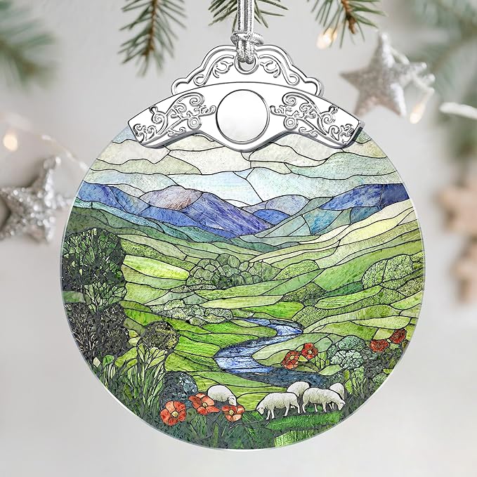 Christmas Ornaments: Stained Glass Ornament, Christmas Tree Ornament, Hanging Ornaments for Home Decor, Xmas Tree Decorations, Exquisite Holiday Decor, Gift & Holiday Present, Green Irish Hills