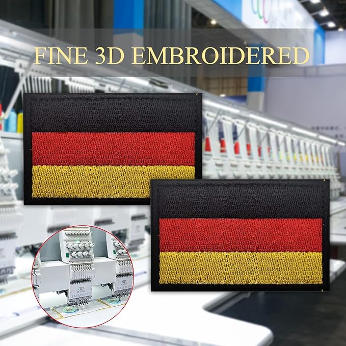 EmWoot 2PCS Germany Flag Patch Embroidered Morale Patch Military Tactical Patches Hook and Loop(Black Border)