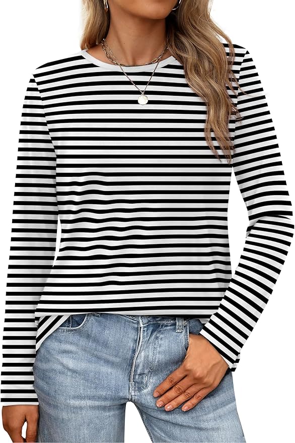 XIEERDUO Long Sleeve Shirts for Women Casual Crew Neck Basic Fall Tops Loose Fit Comfy