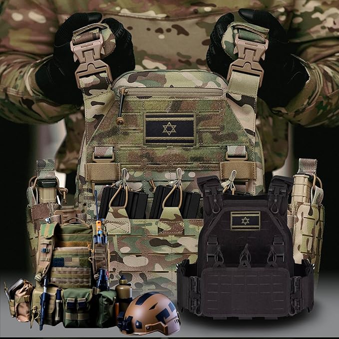 EmWoot 2PCS Israel Flag Patch Embroidered Morale Patch Military Tactical Patches Hook and Loop(ArmyGreen)