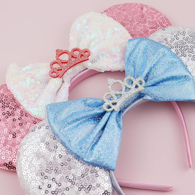 LIHELEI Mouse Ears Headband, Princess Mouse Ears Headbands for Halloween Costume, Princess Party Headwear Hair Accessories -2 pack Silver+Pink