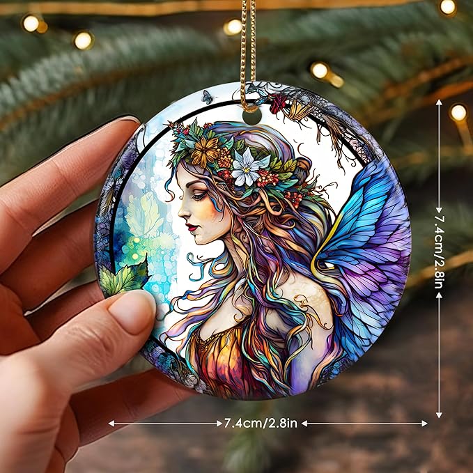 Stained Ceramic Fairy Ornament - Fairy Christmas Ornaments - Christmas Tree Ornaments - Christmas Decorations - Fairy Decor for Office, Room, Home - Holiday Present Ideas - B