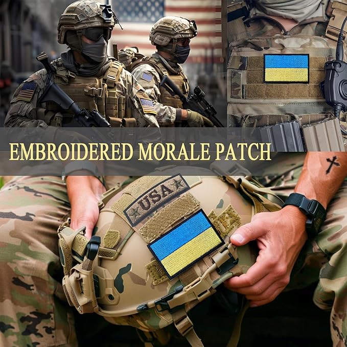 EmWoot 2PCS Ukraine Flag Patch Embroidered Morale Patch Military Tactical Patches Hook and Loop(Black Border)