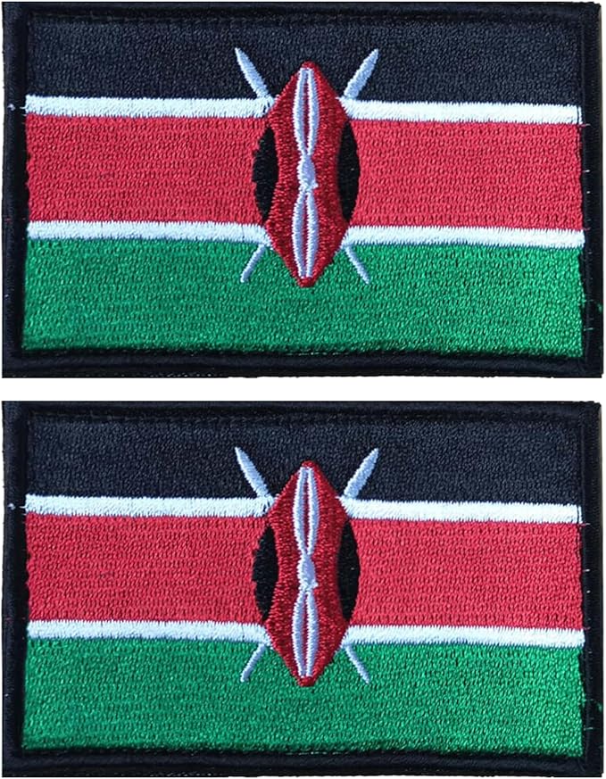 EmWoot 2PCS Kenya Flag Patch Embroidered Morale Patch Military Tactical Patches Hook and Loop