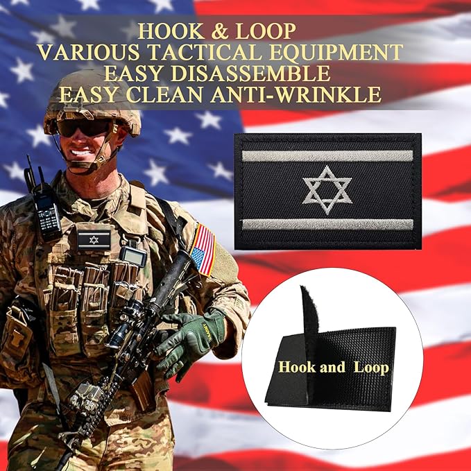 EmWoot 2PCS Israel Flag Patch Embroidered Morale Patch Military Tactical Patches Hook and Loop(Black White)