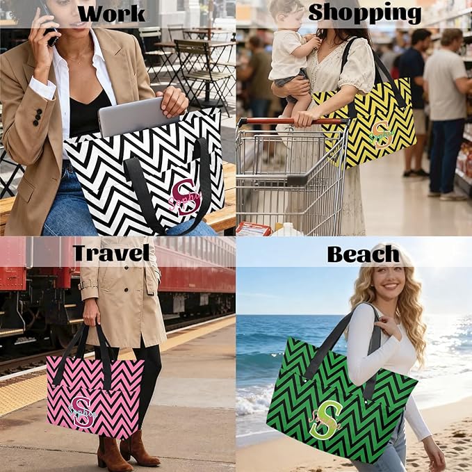 Custom Tote Bag for Women with Name Monogram for Work, Shopping, Travel, Beach