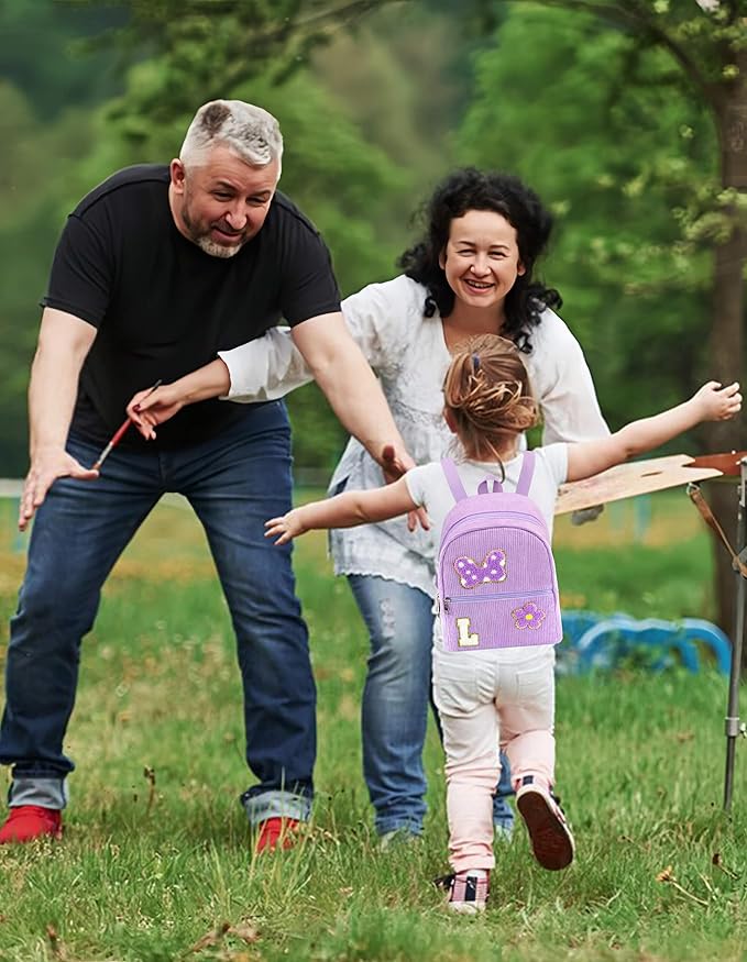 2 3 4 5 6 Year Old Girl Gifts Chenille Initial Mouse Bow Mini Backpack, Corduroy Toddler Backpacks Christmas Birthday Gifts for Girls 2-4 5-6, Purple Mini Diaper Bag Must Haves for Park Travel L