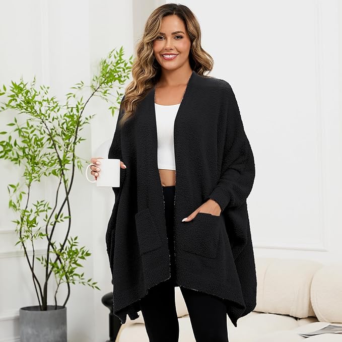 Wearable Blanket Sherpa Poncho Unique Office Work Warm Cozy Shawl TV Throw Blankets, Plush Cape Wrap for Adults