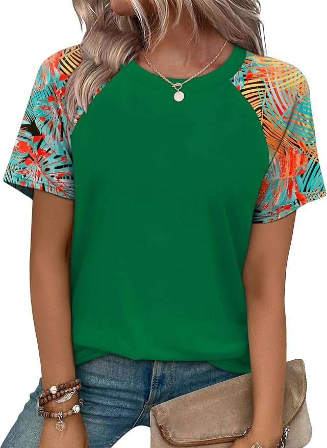 WIHOLL Summer Tops for Women 2026 Trendy Short Sleeve Shirts Crew Neck Tops Curved Hem Fashion Clothing