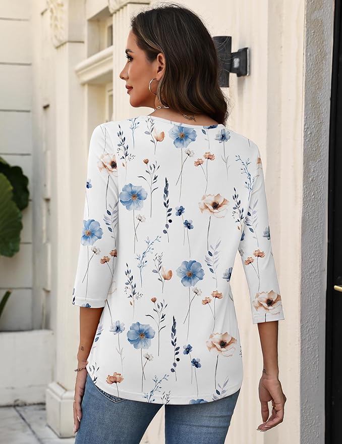 Zeagoo 3/4 Length Sleeve Womens Tops V Neck Shirt Dressy Casual Blouse Basic Tshirts 2026 Fashion Clothing S-2XL