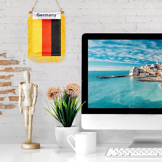 ZXvZYT 3 X 5 Inch Germany Window Hanging Flag German Small Mini Car Flags Banners Rearview Mirror Decoration - with Suction Cup & Golden Fringy Banner(2 Pack)