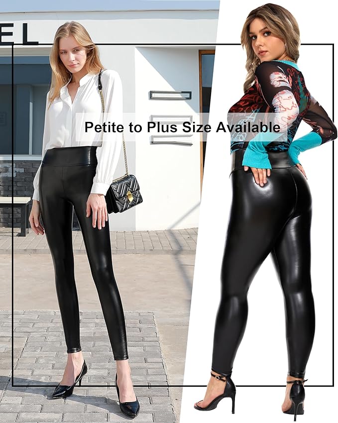 Tagoo Women's Stretchy Faux Leather Leggings Pants, Sexy Red High Waisted Tights