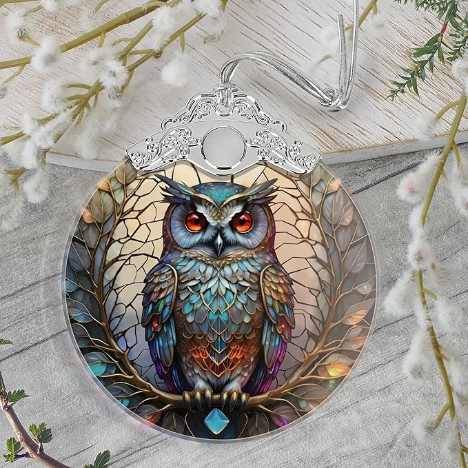 Christmas Ornament, 2025 Ornaments for Christmas Tree, Stained Glass Hanging Ornament, Holiday Ornaments, Unique Gift Idea - Owl
