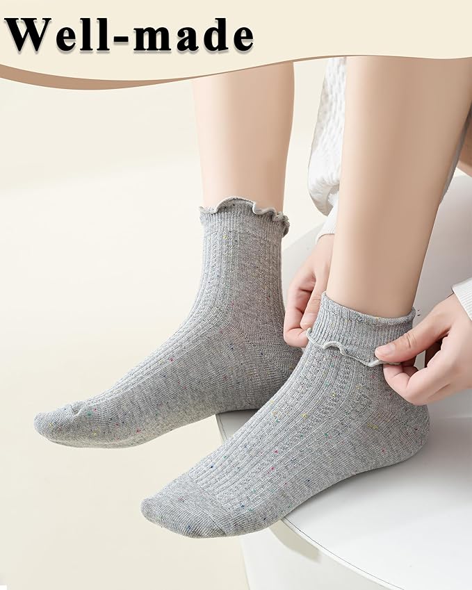 Mcool Mary Women's Ruffle Socks,Crew Cotton Sock,Over Ankle,Casual Frilly Cute Knit Lettuce Trim Dress Socks 6 Pack