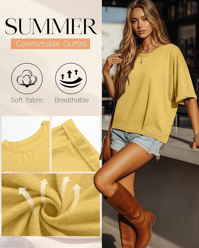 Riyiper 3 Pack Women's Oversized T-Shirt Half Sleeve Summer Tees Casual Loose Fit Crew Neck Basic Tops