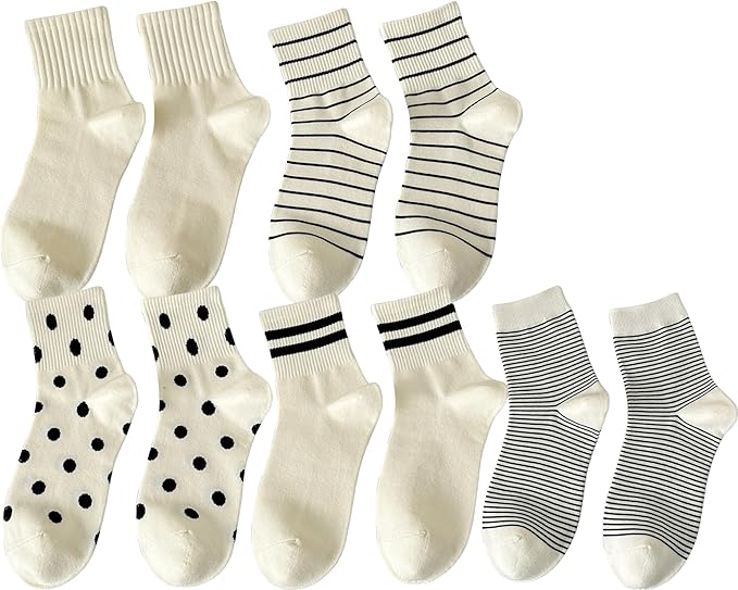 CHUNFO Womens Striped Colorful Ribbed Ankle Socks Cute Dot Athlete Crew Cotton Casual Sock Size5-10.5