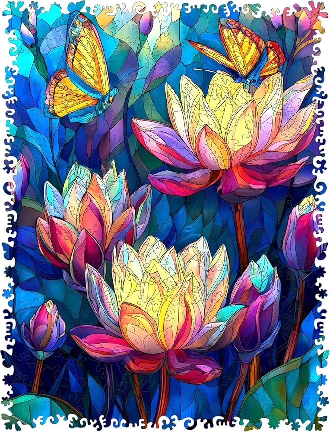MEATRN Butterfly Lotus Wooden Puzzles for Adults 499 Pcs, 13.2x17.2 in, Fun Educational Wood Puzzle, Handmade Decorative Gift, Relaxing Wood Puzzle Game for Family & Friends