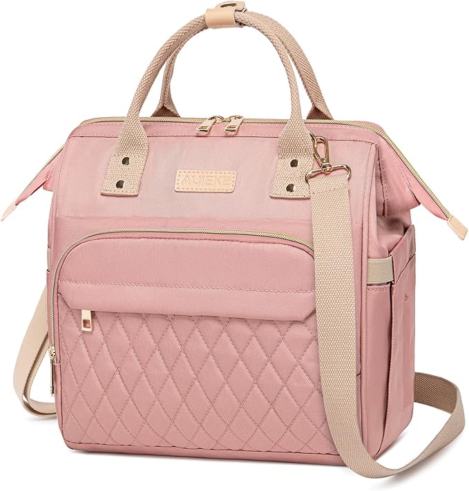 AIJIEKE Lunch Bag for Women, Leakproof & Insulated Work Lunch Box Tote, Reusable Adult Cooler Bag with Water Bottle Side Pocket & Removable Shoulder Strap, Pink