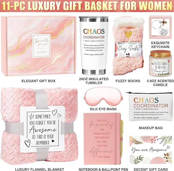 Thank You Gifts for Women Valentines Day Coworker Gifts, Chaos Coordinator Gift for Coworkers Manager Nurse Teacher Employee Appreciation, Office Birthday Boss Day Gift for Her Boss Lady w/ Blanket