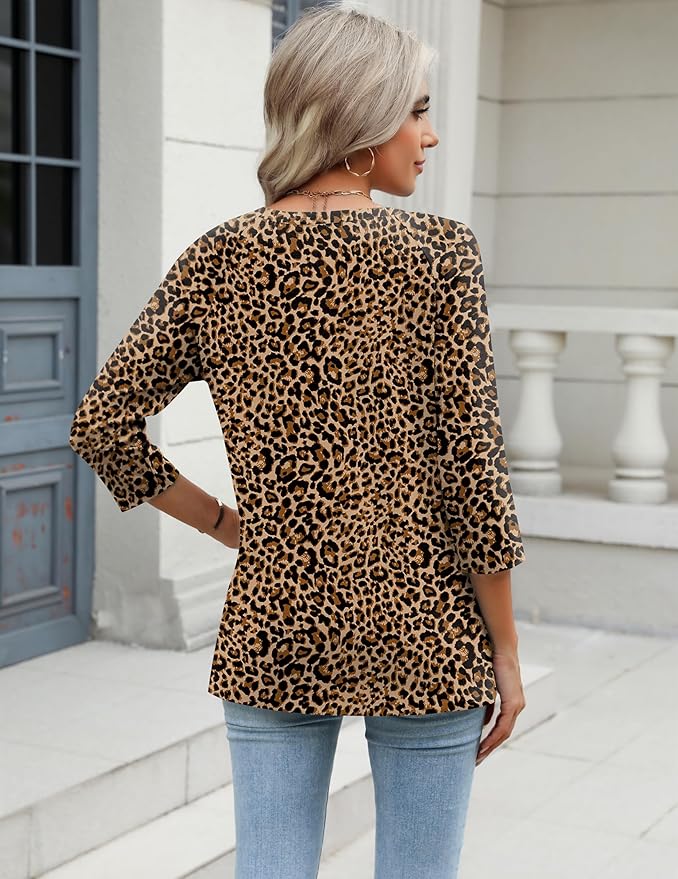 Zeagoo 3/4 Length Sleeve Womens Tops Casual V Neck Shirts Soft Basic Tees Business Work Blouses