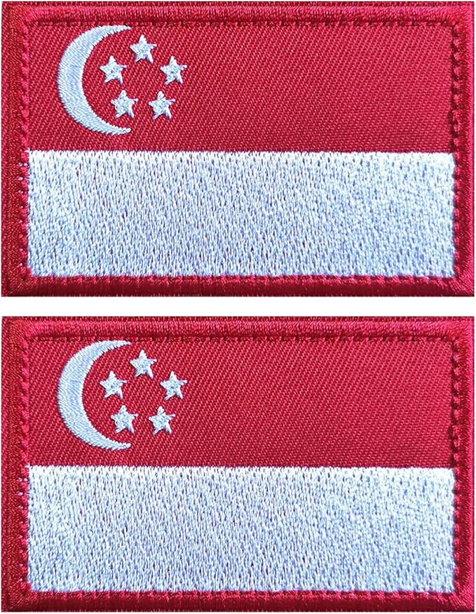 EmWoot 2PCS Singapore Flag Patch Embroidered Morale Patch Military Tactical Patches Hook and Loop