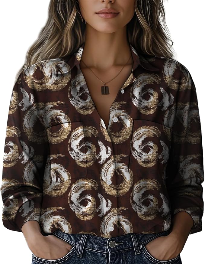 Boho Shirts for Women Vintage Graphic Casual Lightweight Long Sleeve Dressy Gauze V Neck Oversized Beach Top