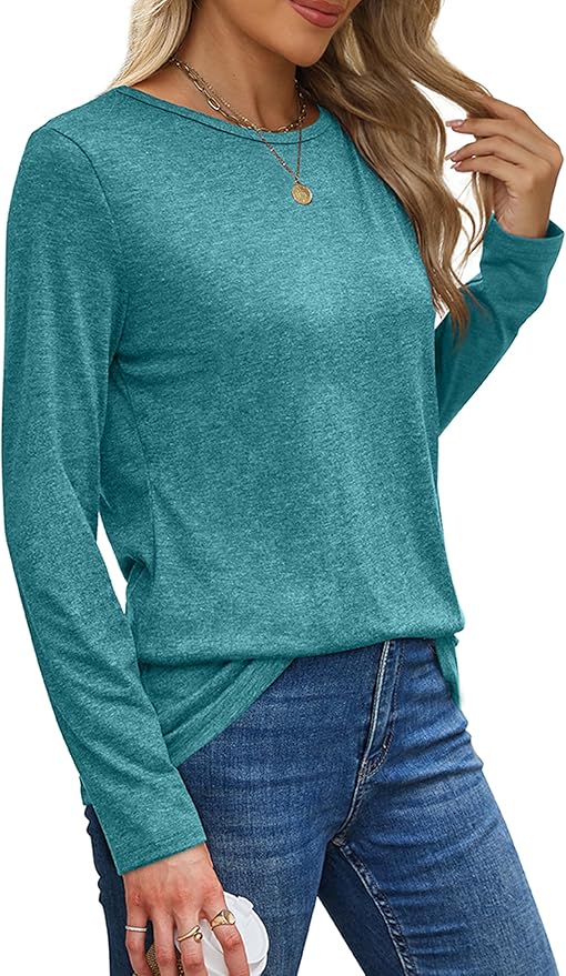 XIEERDUO Long Sleeve Shirts for Women Casual Crew Neck Basic Fall Tops Loose Fit Comfy