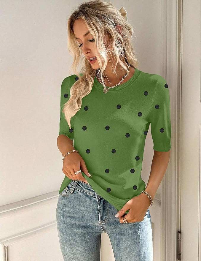 Zeagoo Women Short Sleeve Sweater Summer Crew Neck Dressy Casual Soft Knit Pullover Tops Trendy