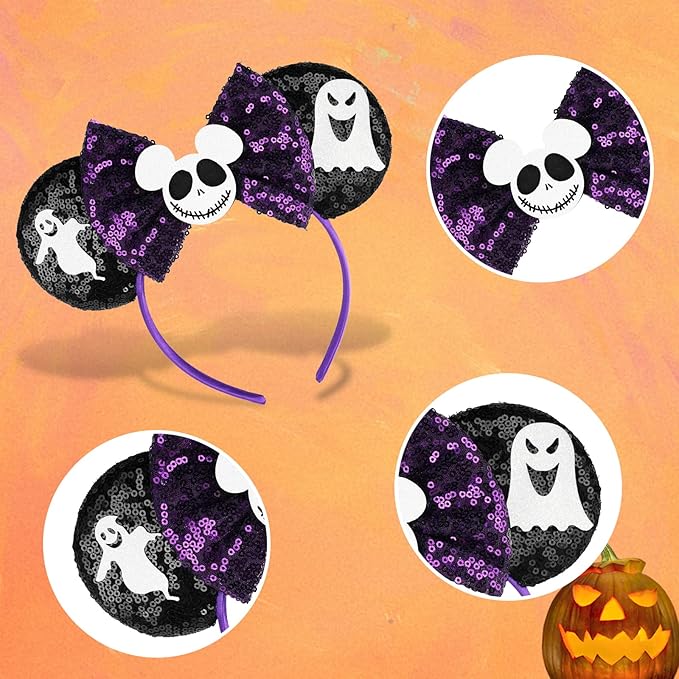 HAMUTH Ghost Ears, Mouse Ears Headband for Women Girls Adults, Halloween Accessories for Party Trip Parks Cosplay Decorations