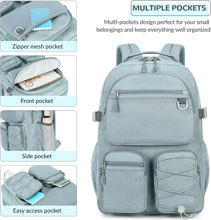 Lohol Multi-Pocket Backpack for Travel College, Heavy Duty Big Bookbag with 15.6 inch Laptop Compartment (Pink Galaxy