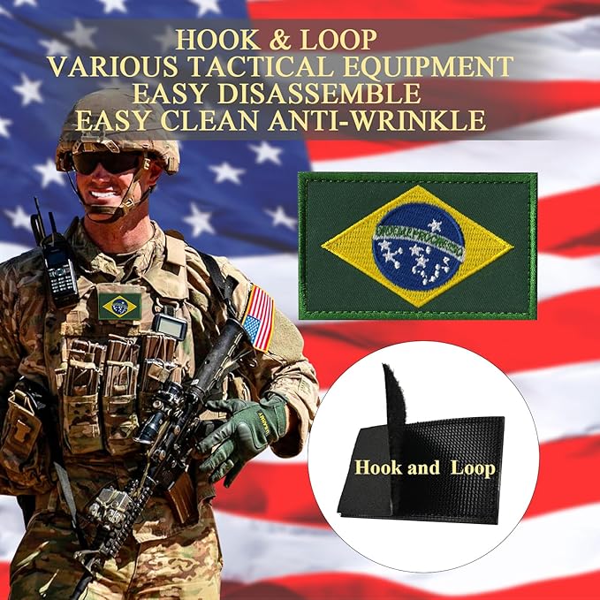 EmWoot 2PCS Brazil Flag Patch Embroidered Morale Patch Military Tactical Patches Hook and Loop