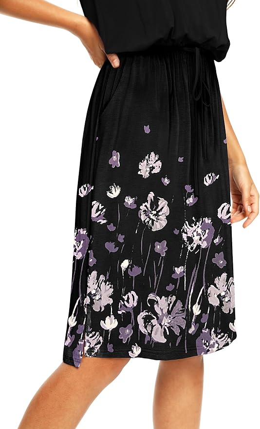 Simier Fariry Womens Spring Hide Belly Knee Length Travel Dress Pocket Summer Short Sleeve Midi Work Casual Outfits