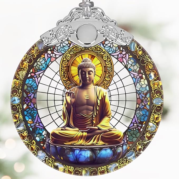 Tathagata Buddha Christmas Ornaments, 3" Stained Glass Christmas Decor, Christmas Tree Ornaments, Gifts for Women Men, Unique Gift Idea, Perfect for Holiday Party, Tree, Window, Home Decor