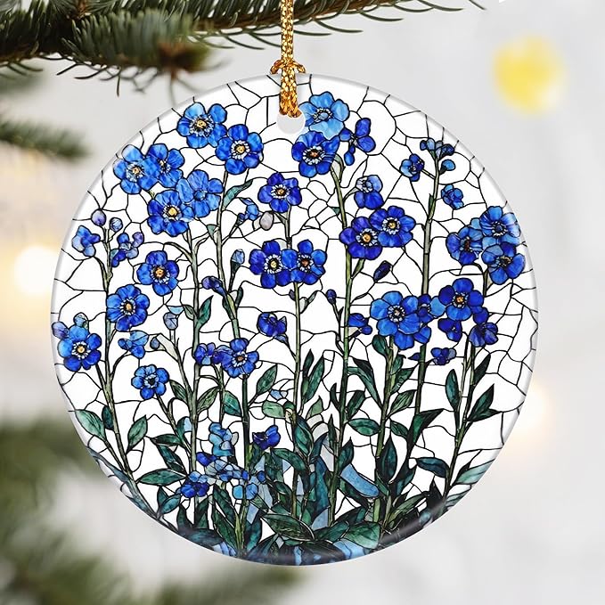 Christmas Ornaments, Dodosky 2.8in Ceramic Forget-Me-Not Flower Ornament, Xmas Decor, Christmas Tree Ornaments, Xmas Decorations for Tree, Holiday Ornament, Forget-Me-Not Flower Gifts for Women, Mom
