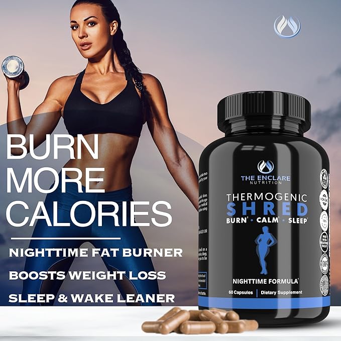 THE ENCLARE NUTRITION Thermogenic Shred Fat Burner Sleep Aid Diet Pills, Appetite Suppressant, Weight Loss, Metabolism Booster with CLA, Ashwagandha, Melatonin, L Theanine, L Carnitine, Niacin (1)