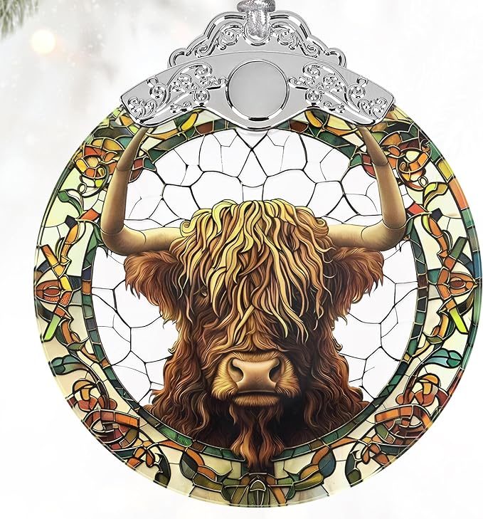 Stained Glass Ornaments, 2025 Christmas Ornament, Christmas Tree Ornament, Heirloom Keepsake, Gift Exchange, Gift Idea - Cow