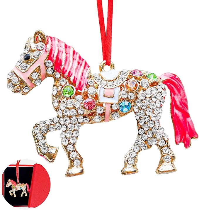 Ushinemi Horse Ornaments for Christmas Tree, Hanging Ornament Xmas Tree Decor, Sparkles Horse Keepsake Gifts for Mom Grandma Women Girls Sisters