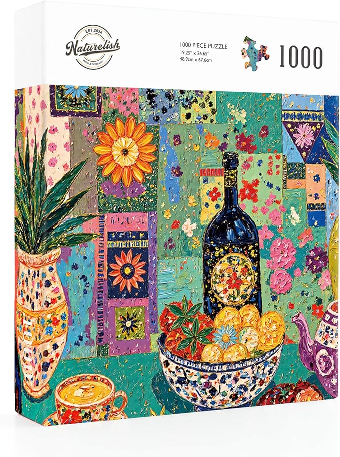 Naturelish Vibrant Flloral Still Life Jigsaw Puzzles for Adults 1000 Pieces, Irregularly Shaped Difficult Puzzles Perfect for Game Night, Great Gift Idea, Size 26.65 x 19.25 in